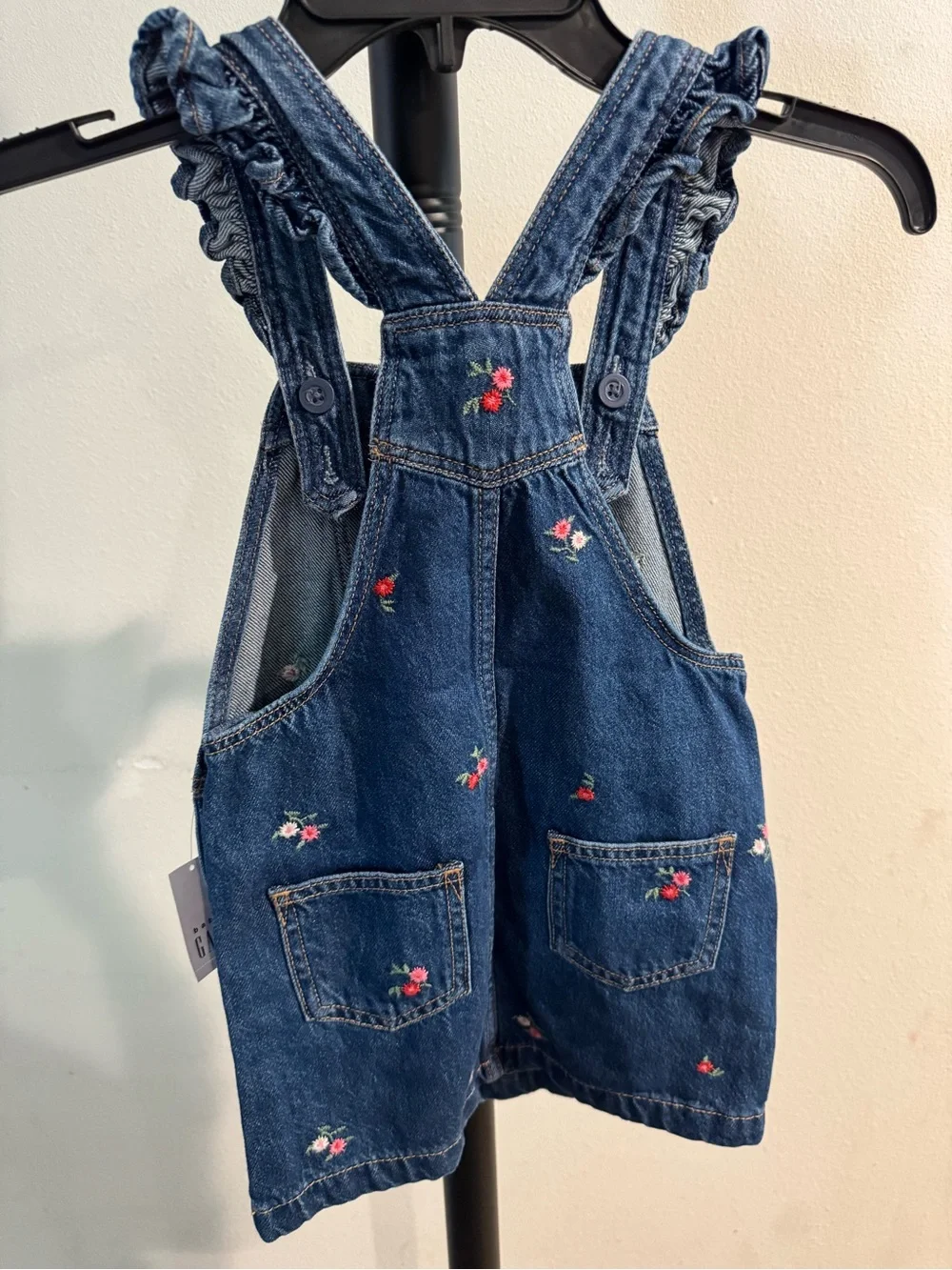 GAP Dark Blue Embroidered Denim Overall Dress